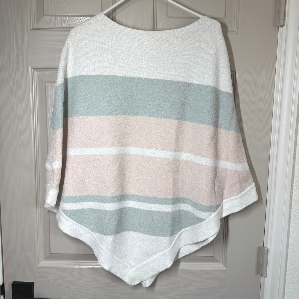 Barefoot Dreams CozyChic Ultra Lite Striped Poncho One Size White Pink Soft